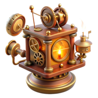 dreamy alluring A close up of a steampunk music box, playing a haunting melody, with intricate gears and tiny dancing figures, lit by a warm, flickering candlelight luxury png