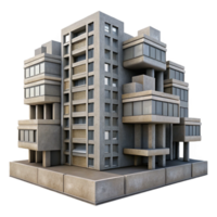 extraordinário extraordinário uma brutalista concreto apartamento complexo, nublado céu, silenciado cor paleta, rígido geométrico formulários, repetitivo padrões, corajoso urbano realismo png