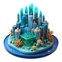 striking mysterious rustic A futuristic city built on the ocean floor, bioluminescent coral illuminating the buildings, in a vibrant, underwater scene impeccable png
