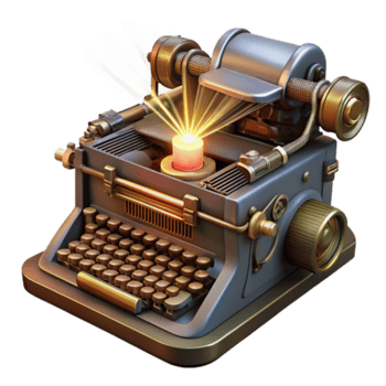alluring peaceful urban A steampunk typewriter, with intricate keys and glowing vacuum tubes, displaying a partially typed message, lit by a focused beam of light exclusive png