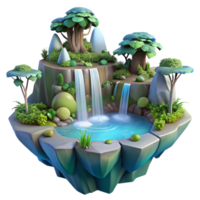 celebrated art deco A floating island with cascading waterfalls and lush vegetation, fantasy setting, soft lighting, high resolution png