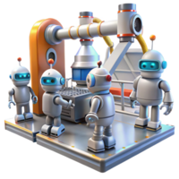 fascinating sought after A group of robots working in a futuristic factory, industrial lighting, photorealistic, png