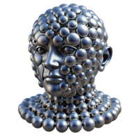 radiant bohemian A swarm of nanobots forming the shape of a human face, metallic texture, dynamic lighting, abstract style sharp png