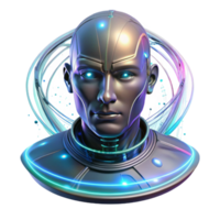 extraordinary coveted A futuristic, holographic projection of a human face flickers in the darkness, surrounded by swirling data streams. Cyberpunk style, neon lighting png