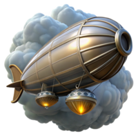 unforgettable retro A majestic airship sailing through a cloudy sky, bright sunlight and cloud reflections, in a steampunk illustration style top tier png
