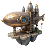 hypnotic unparalleled A steampunk airship docking at a floating city, intricate gears and pipes, retro futuristic, dieselpunk, detailed, png
