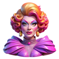 alluring quintessential Portrait of a flamboyant drag queen with extravagant makeup and a glamorous outfit, lit by bright stage lights, in a pop art style png