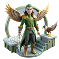 alluring unparalleled A mischievous Norse Loki, shapeshifting into a falcon, against a backdrop of the Bifrost bridge, in a fantasy art style png