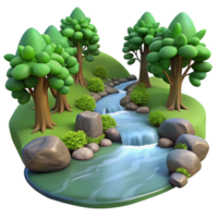breathtaking renaissance A babbling brook flowing through a lush forest, long exposure, soft, diffused light, tranquil atmosphere, detailed png