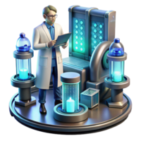 melancholic glorious A scientist working in a futuristic laboratory, surrounded by glowing screens and complex machinery, cool lighting, realistic style 8K png