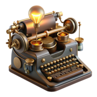 impressive unparalleled A steampunk typewriter, with brass keys and intricate clockwork mechanism, typing out a message. Warm, incandescent lighting. Vintage style png