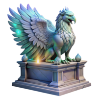 exquisite quintessential A majestic griffin with iridescent feathers, perched atop a crumbling marble altar, bathed in ethereal moonlight. Intricate, hyperrealistic style png