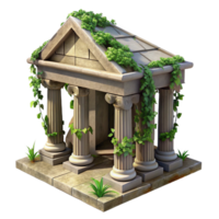 gorgeous geometric A crumbling ancient temple overgrown with vines, dappled sunlight, realistic texture, slightly tilted angle, high resolution png