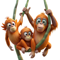 standout bohemian A family of orangutans swinging through the trees, jungle setting, dynamic and energetic flawless png
