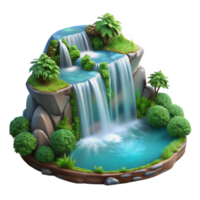breathtaking modern A cascading waterfall plunging into a crystal clear pool, surrounded by lush greenery, long exposure photography style high resolution png