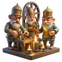 sumptuous unforgettable A group of gnomes crafting intricate clockwork devices in a dimly lit workshop, warm candlelight, steampunk style png