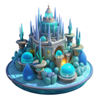 peaceful hypnotic An underwater city built of bioluminescent coral, glowing with ethereal light, fantasy style high resolution png