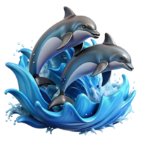 pristine distinctive A group of dolphins leaping through the waves, ocean spray, dynamic lighting, photorealistic png
