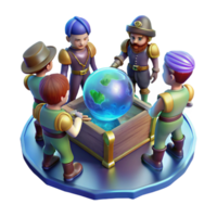 radiant artistic A group of space pirates, gathered around a holographic map of a treasure planet. Space opera style. Chiaroscuro lighting crisp png