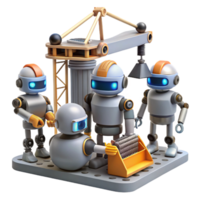 signature mid century A group of robots working on a massive construction project in space. Constructivist style. Industrial lighting high quality png