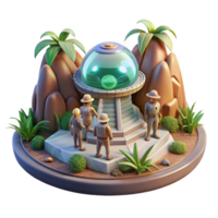 sumptuous standout A group of explorers discovering a hidden alien temple on a jungle planet. Pulp sci fi style. Adventure lighting png