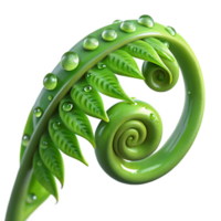 breathtaking distinguished A lush, green fern frond unfurling, dew drops clinging to its delicate surface, soft morning light, macro photography, ethereal mood, png