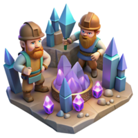spectacular signature A group of dwarves mining for gems in a cavern lit by glowing crystals, intricate details, realistic style png