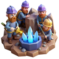 remarkable organic A group of dwarves mining for gems in a cavern lit by glowing crystals, intricate details, realistic style detailed png