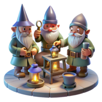 beautiful nordic A group of gnomes crafting magical artifacts in a workshop lit by glowing lanterns, intricate details elite png