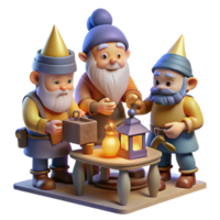 dramatic nostalgic abstract A group of gnomes crafting magical artifacts in a workshop lit by glowing lanterns, intricate details high resolution png