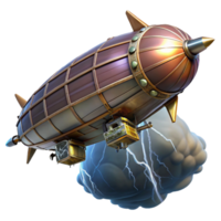 stunning geometric A steampunk zeppelin soaring through a storm-filled sky, illuminated by flashes of lightning and the glow of its internal lights. Dramatic lighting, cinematic style luxury png