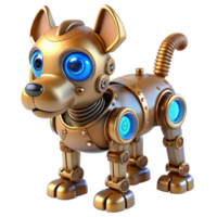 immaculate remarkable A whimsical steampunk robot, resembling a small dog, constructed from gears, springs, and polished wood, with glowing blue eyes. Soft, diffused lighting png