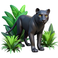 impressive mid-century A sleek black panther stalking through the jungle, realistic style, dappled sunlight, intense gaze handcrafted png