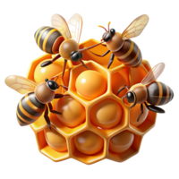 impressive notable A swarm of honeybees buzzing around a honeycomb, macro photography style, warm golden lighting, intricate details png