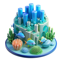 magnificent impressionist An underwater city built of coral and bioluminescent algae, soft blue and green light, organic shapes, schools of fish swimming through the structures 8K png