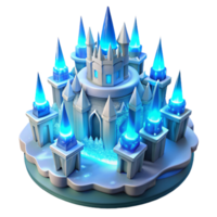sought after geometric An intricate ice castle with glowing blue and white lights, winter wonderland scene perfect clarity png