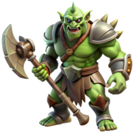 immaculate peaceful mid century A fierce, orc warrior wielding a massive axe, dramatic backlighting, dark fantasy style refined png