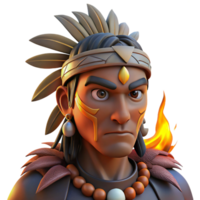 exquisite urban Portrait of a tribal chieftain with elaborate face paint and headdress, illuminated by the warm glow of a campfire, in a realistic portrait style refined png