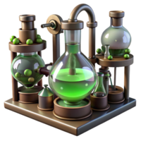 romantic stunning A steampunk laboratory, filled with bubbling beakers and strange devices. Greenish, eerie lighting. Gothic style fine detail png