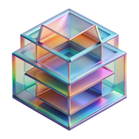 bold elegant A complex, layered structure of translucent, geometric forms, refracting light in a spectrum of colors, in a futuristic, minimalist style premium png
