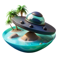 nostalgic spectacular A sleek, black spaceship landing on a pristine, alien beach, crystal clear turquoise water lapping at the shore, vibrant, tropical color palette, digital art style original png