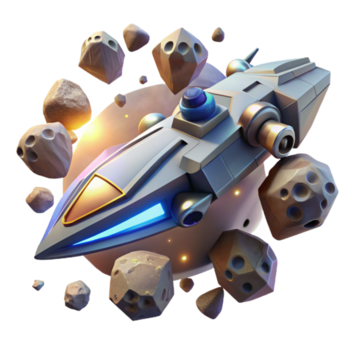 betoverend uitblinken een futuristische ruimteschip navigeren door een asteroïde veld, intens actie tafereel, dynamisch verlichting, weergegeven in een fotorealistisch stijl png