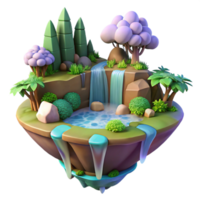 enchanting quintessential A floating island with waterfalls cascading down, lush vegetation, vibrant fantasy colors, dreamlike atmosphere, floating rocks, magical realism png