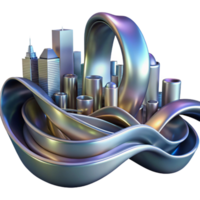 breathtaking acclaimed Flowing ribbons of liquid mercury, reflecting a distorted cityscape at night, surrealist style png