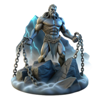 majestic nordic A powerful Titan chained to a mountaintop, dark and stormy atmosphere, Romantic painting style sharp png