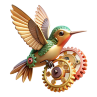 magnificent sought after A miniature steampunk robot hummingbird, hovering amidst gears and cogs, delicate and intricate, soft studio lighting png