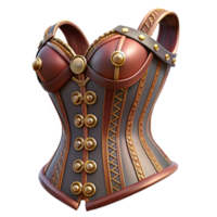 wonderful nostalgic retro A steampunk corset, intricate lacing and brass embellishments, fitted on a mannequin, soft studio lighting masterfully captured png
