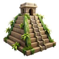 dreamy captivating A Mayan pyramid in the jungle, overgrown with vines, mysterious atmosphere, ancient civilization, realistic, masterfully captured png