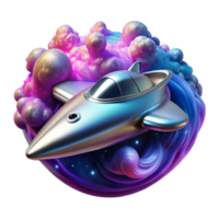 splendid elegant A sleek, silver spaceship navigating through a swirling nebula, vibrant colours of pink and blue, digital art style high resolution png