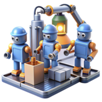stunning dynamic elegant A group of robots working in a factory, industrial lighting, realistic style high resolution png